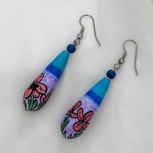 VTG Wood Painted Drop Bead Earrings